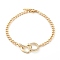 Brass Micro Pave Clear Cubic Zirconia Link Bracelets, with 304 Stainless Steel Curb Chains, Heart with Ring, Golden, 7-7/8 inch(20cm)
