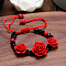 Rose Adjustable Cinnabar Braided Bead Bracelets, Feng Shui Energy Bracelets for Women, Red, 7-1/8 inch(18cm)