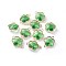 Glass Links connectors, with Eco-Friendly Alloy Open Back Berzel Findings, Flower, Light Gold, Green, 15.5x12x5mm, Hole: 1.4mm