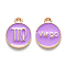 Alloy Enamel Pendants, Cadmium Free & Lead Free, Flat Round with Constellation, Light Gold, Medium Purple, Virgo, 15x12x2mm, Hole: 1.5mm