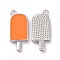 Brass Enamel Pendants, Cadmium Free & Nickel Free & Lead Free, Ice-Lolly, Real Platinum Plated, Orange, 20x9x2mm, Hole: 1.5mm