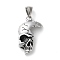 304 Stainless Steel Pendants, Skull Charm, Antique Silver, 38x24x8mm, Hole: 9x5mm