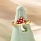 Brass Enemel Adjustable Open Cuff Rings for Women, Cadmium Free & Lead Free, Mushroom, Real 16K Gold Plated, Adjustable; 17.5x11mm