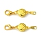 Zinc Alloy Magnetic Clasps, with Lobster Clasps, Extender for Jewelry Making, Flat Round with Heart, Golden, 34x9x5mm, Hole: 2mm