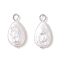 Natural Keshi Pearl Pendants, with 304 Stainless Steel Loops, Creamy White, Stainless Steel Color, Teardrop, 16~17x8.5x2.5~4mm, Hole: 2.2~2.4mm