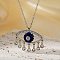 Cute Eye Brass Clear Cubic Zirconia Pendant Necklaces, Platinum, Midnight Blue, 15.75 inch(40cm)