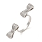 Brass Micro Pave Cubic Zirconia Cuff Rings, Cadmium Free & Lead Free, Bowknot, Platinum, US Size 9 3/4(19.5mm)