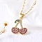 Brass Micro Pave Camellia Cubic Zirconia Fruit Pendant Necklaces for Women, Real 18K Gold Plated, Cherry, 17.64 inch(44.8cm)