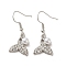 Whale Tail Shape Alloy Rhinestone Dangle Earrings, with Plastic Pearl, Platinum, 34x14mm
