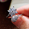 Flower & Teardrop Brass Micro Pave Clear Cubic Zirconia Cuff Rings for Women, Platinum, Inner Diameter: 18mm