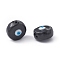 Glass Beads, with Enamel, Flat Round with Evil Eye Pattern, Black, 14~14.5x9mm, Hole: 1.2mm
