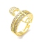 Safety Pin Shape Brass Crystal Rhinestone Adjustable Rings for Women, Golden, Inner Diameter: 18mm