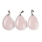 Natural Rose Quartz Pendants, Teardrop Charms with Brass Findings, Platinum, 34x20x8mm, Hole: 4x5mm