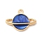 Alloy Enamel Pendants, Light Gold, Planet Charm, Medium Blue, 12x16x2.5mm, Hole: 1.5mm