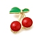 Brass Enamel Slide Charms, Real 18K Gold Plated, Cherry, 19.5x17.5x6.5mm, Hole: 14.5x2.5mm