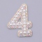 Imitation Pearls Patches, Iron/Sew on Appliques, with Glitter Rhinestone, Costume Accessories, for Clothes, Bag Pants, Number, Num.4, 44.5x30.5x4.5mm