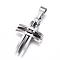 304 Stainless Steel Pendants, Frosted & Smooth Surface, Cross, Gunmetal & Stainless Steel Color, 28x20x5mm, Hole: 7x5mm