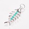 Brass Pendants, with Synthetic Opal and Rhinestone, Fishbone, Spring Green, 27x11.5x2.5mm, Hole: 3.5mm