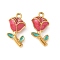 304 Stainless Steel Enamel Pendants, Ion Plating(IP), Flower Charms, Golden, Light Coral, 17x9x5.5mm, Hole: 1.2mm