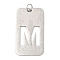 304 Stainless Steel Pendants, with Jump Ring, Rectangle with Hollow Letter Charm, Anti-Tarnish, Laser Cut, Letter M, 49.5x28x1.5mm, Hole: 6.5mm