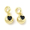 Brass with Cubic Zirconia Pendants, Cadmium Free & Lead Free, Heart, Prussian Blue, 23.5x11x9mm, Hole: 5mm