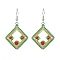 Seed Glass Dangle Earring, with Iron Earring Findings, Rhombus, For Christmas, Sea Green, 50x32mm