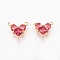 Brass Cubic Zirconia Charms, Real 18K Gold Plated, Heart, Hot Pink, 9.5x12x4.5mm, Hole: 1mm