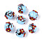Handmade Lampwork Enamel Beads, Round with Flower, Light Sky Blue, 16.5~19mm, Hole: 1.6mm