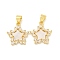 Rack Plating Brass Micro Pave Clear Cubic Zirconia Pendants, with Shell, Long-Lasting Plated, Lead Free & Cadmium Free, Star, Real 18K Gold Plated, 17x15x3mm, Hole: 5x4mm