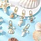 Spiral Shell & Synthetic Turquoise Starfish Pendant Decorations, with Round ABS Plastic Imitation Pearl and Alloy Swivel Clasps, Golden, 54~77mm