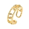 Rack Plating Brass Micro Pave Cubic Zirconia Open Cuff Rings for Women, Lead Free & Cadmium Free, Long-Lasting Plated, Real 18K Gold Plated, Leaf, Clear, Adjustable, 7mm