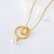 3Pcs European Stainless Steel Geometric Double Circle Pendant with White Round Pendant Necklaces for Women, Golden, 15.75 inch(40cm)