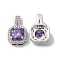 Brass Pave Cubic Zirconia with Glass Pendants, Cadmium Free & Nickel Free & Lead Free, Octagon, Platinum, 18.5x11.5x7mm, Hole: 1.5x7mm