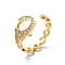 Clear Cubic Zirconia Clasp Shape Open Cuff Ring, Brass Jewelry for Women, Real 18K Gold Plated, Cadmium Free & Nickel Free & Lead Free, US Size 7 1/4(17.5mm)