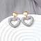 Heart Brass Dangle Stud Earrings, with Clear Cubic Zirconia, Real Gold Plated & Real Platinum Plated, 27x21mm