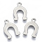 Non-Tarnish 201 Stainless Steel Charms, Laser Cut, Horseshoe, Stainless Steel Color, 14x9x0.7mm, Hole: 1.4mm