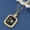 Brass Micro Pave Clear Cubic Zirconia Enamel Rectangle Pendant Necklaces for Women, Real 18K Gold Plated, Black, 17.99 inch(45.7cm)