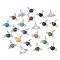 Natural & Synthetic Mixed Gemstone Pendants, Heart Charms with Wings & Crown, with Platinum Tone Brass Crystal Rhinestone Findings, 26x35.5x8mm, Hole: 8x5mm