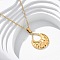 304 Stainless Steel Textured Hollow Teardrop Pendant Necklaces, Ion Plating(IP), Real 18K Gold Plated, 18.07 inch(45.9cm)