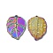 Ion Plating(IP) 304 Stainless Steel Pendant Rhinestone Settings, Leaf, Rainbow Color, Fit for 0.9mm Rhinestone, 21.5x16x2mm, Hole: 1mm