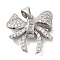 Brass Micro Pave Clear Cubic Zirconia Pendants, Cadmium Free & Lead Free, Bowknot, Platinum, 18x19x5mm, Hole: 4x3.5mm