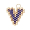 Handmade MIYUKI Seed Beads, Loom Pattern Letter Pendants, with 304 Stainless Steel Jump Rings, Letter V, 15x15x2mm, Hole: 2.5mm
