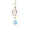 Glass Teardrop/Star Prisms Suncatchers Hanging Ornaments, with Stainless Steel Moon and Gemstone Beads, for Home, Garden Decoration, Sun, Moon: 55x45mm