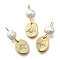 Brass Micro Pave Cubic Zirconia Pendants, Rack Plating, Long-Lasting Plated, with Natural Pearl, Real 18K Gold Plated, Cadmium Free & Lead Free, Oval, 20mm, Hole: 1.8mm