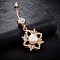 Brass Cubic Zirconia and Pearl Navel Ring, Belly Rings, with 304 Stainless Steel Bar, Cadmium Free & Lead Free, Real 18K Gold Plated, Rhombus, White, 50x22mm, Bar: 15 Gauge(1.5mm), Bar Length: 3/8