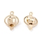 Brass Link Connectors, Long-Lasting Plated, Ring with Faceted Round, Real 24K Gold Plated, 13x10x6mm, Hole: 1.2mm