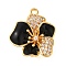 Brass Micro Pave Clear Cubic Zirconia with Black Enamel Fold Over Clasps, Cadmium Free & Nickel Free & Lead Free, Flower, Real 18K Gold Plated, 16.5x14.5x9.5mm, Hole: 1.2mm