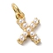 Rack Plating Brass with ABS Plastic Imitation Pearl Charms, Long-Lasting Plated, Lead Free & Cadmium Free, Real 18K Gold Plated, Letter X, 10x7x3mm, Hole: 3mm