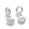 Brass Micro Pave Clear Cubic Zirconia European Dangle Charms, Large Hole Pendants, Lip, Platinum, 18mm, Hole: 4.5mm, Lip: 9.5x8.5x2.5mm