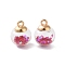 Glass Round Pendants, with Plastic Finding and Foam Glitter, Fuchsia, 21x16mm, Hole: 2.5mm